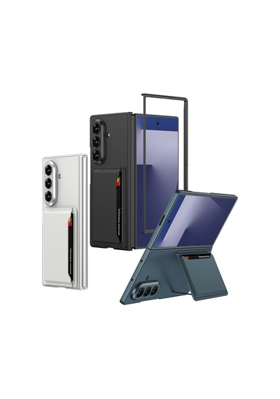 Kilifone - Galaxy Z Fold 7 Uyumlu - Kılıf Suni Deri Arka Yüzey Kartlıklı Kıpta Silikon Kapak - Gri - T38540 Gri