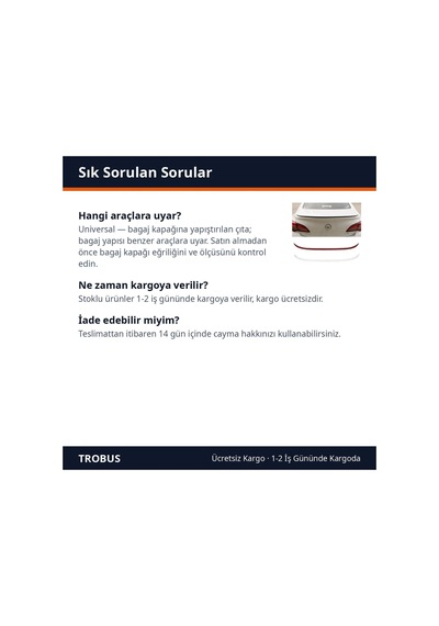 Trobus Oto Bagaj Spoiler Çıtası Parlak Beyaz 120 Cm