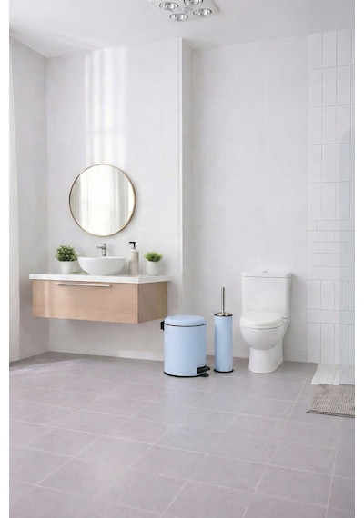 Sas Haus Mavi 2'li Banyo Seti - Metal Çöp Kovası 3 Lt Ve Wc Fırçası Takımı Elit 7200 Mavi