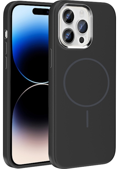 Apple Uyumlu iPhone 14 Pro Max Kılıf M-safe Şarj Özellikli Metal Kamera Çerçeveli Zore Edi Silikon Kapak Siyah