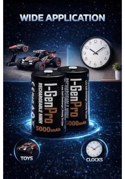 I-gen Batteries G32c 2 Li Aa/aaa/c/d Pil Şarj Aleti + 2 Adet Pro Hr14 C Orta Boy 5000 Mah 1.2v Ni-mh Şarj Edilebilir Pil Seti