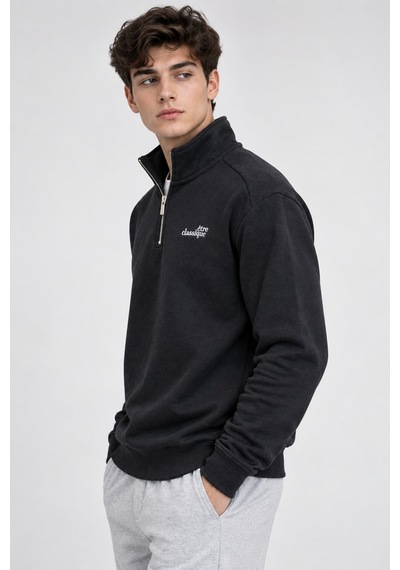 We&me Erkek Regular Fit Yarım Fermuarlı Dik Yaka Basic Sweatshirt Çok Renkli