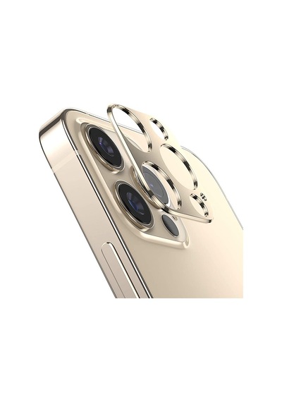Ally Apple Uyumlu iPhone 12 Pro 3D Metal Kamera Koruyucu Lens Altın