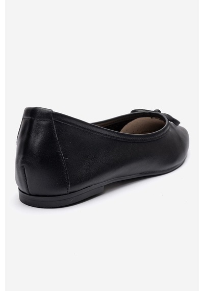 Luvishoes Umıel Siyah Cilt Hakiki Deri Fiyonklu Kadın Babet Ayakkabı