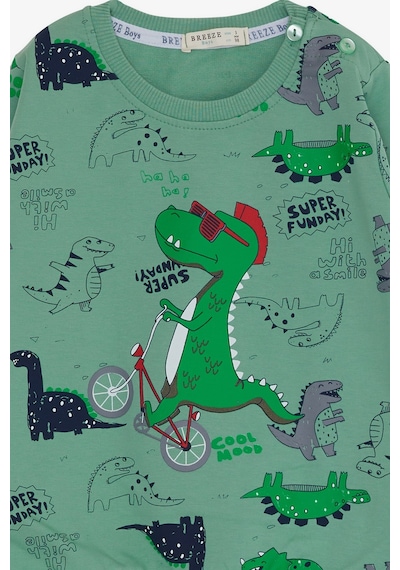 Breeze Erkek Bebek Eşofman Takımı Dinozor Baskılı 9 Ay-3 Yaş, Mint Yeşili