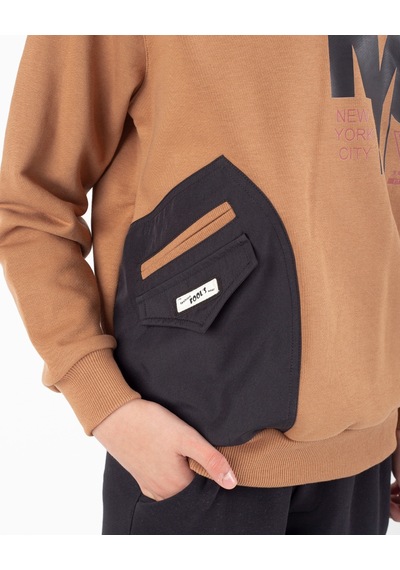 Mnk Baby & Kids Erkek Çocuk Cep Detaylı Baskılı Eşofman Takımı M00756 Kahverengi
