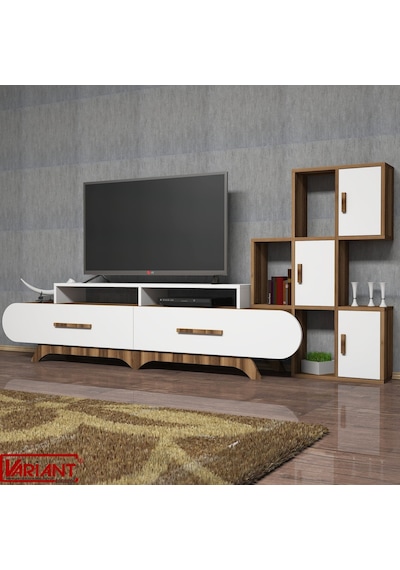 Variant Flora Duvar Raflı Tv Ünitesi Ceviz - Beyaz