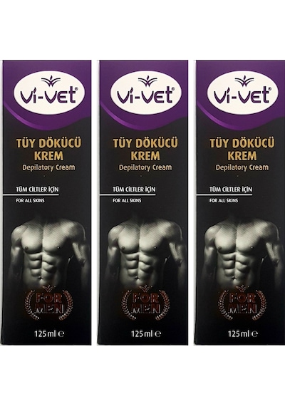 Vi-Vet For Men Tüm Ciltler için Erkek Tüy Dökücü Krem 125 ML x 3