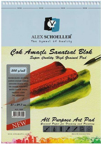 Alex Schoeller Spiralli Çok Amaçlı Çizim Bloğu A3 200gr 20 Yaprak