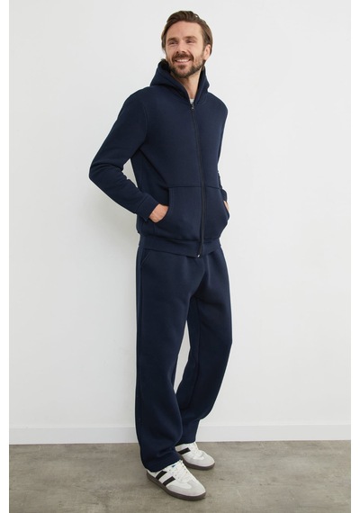 Fullamoda 3 İplik Fermuarlı Kanguru Cepli Sweatshirt Lacivert