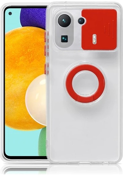Ally Xiaomi Mi 11 Pro Kılıf Sürgülü Kamera Lens Korumalı Yüzük Standlı Silikon Kılıf- 5775