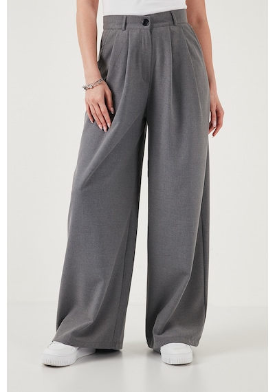Lela Wide Leg Yüksek Bel Geniş Paça Palazzo Bayan Pantolon 5866290 Gri