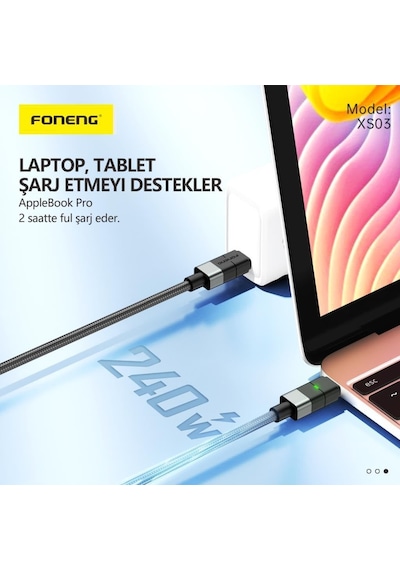 Xs03 240w 200 Cm Pd Type-c Şarj Kablosu Siyah