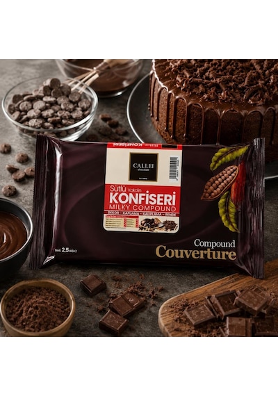 Callei Chocolate Sütlü Konfiseri Kokolin Blok 2,5 Kg Pasta, Tatlı Ve Çikolata Kaplamaları İçin Yoğun Sütlü Kokolin
