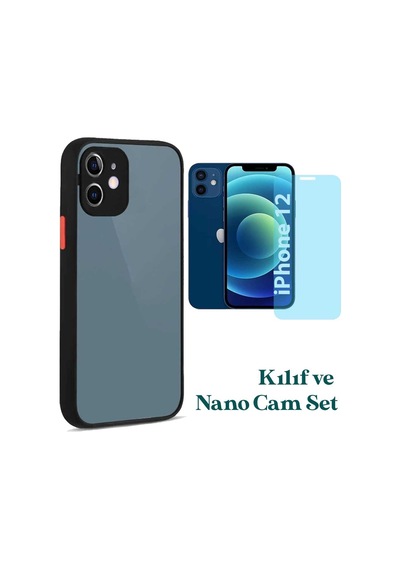 Apple iPhone 12 Uyumlu Montreal Kılıf Ve Nano Cam Ekran Koruyucu Set