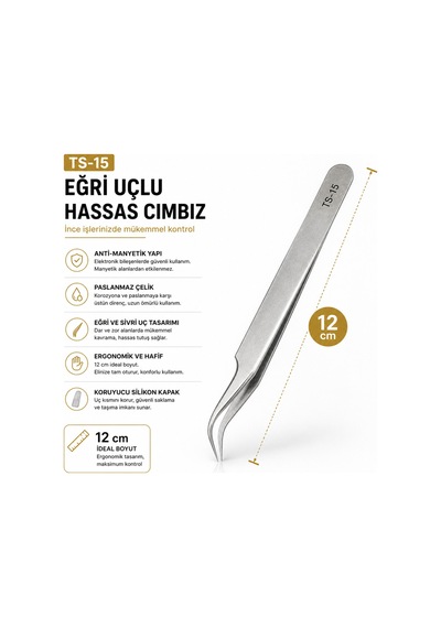 Ts-15 Eğri Uçlu Paslanmaz Çelik Hassas Endüstriyel Cımbız Anti-manyetik Hobi Ve Elektronik Tamir Cımbızı 12 Cm