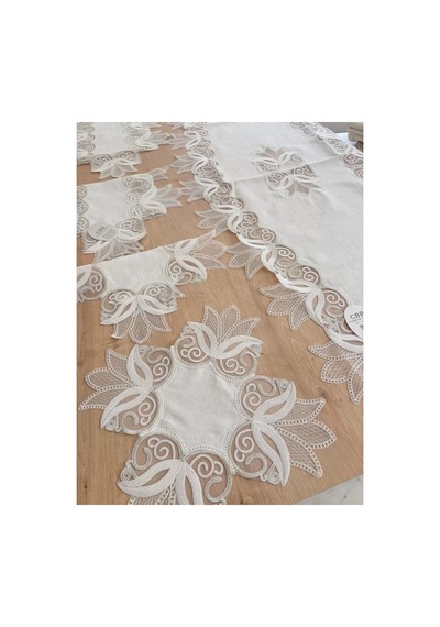Salon Takımı Çeyizlik Kreme Gümüş Runner Set 5 Parça Keten Ranır Masa Konsol Sehpa Örtüsü Kayla Bzckh1966 Çok Renkli