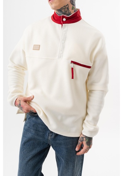 Respire Erkek Düğme Detaylı Oversize Polar Sweatshirt Ekru