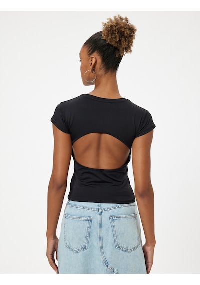 Koton Bisiklet Yaka Tişört Sırt Detaylı Kısa Kollu Slim Fit Siyah 4sal10837ık Siyah