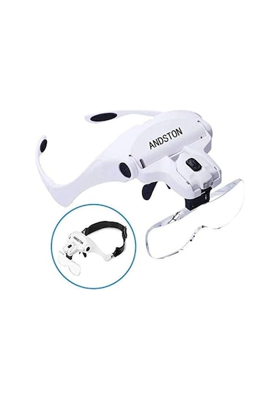 Andston Işıklı Büyüteç Gözlüğü, Eller Serbest Kafa Bandı, Büyüteç, 2 Led Işıklı, Hobi, Okuma, Elektrik