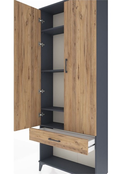 Arges Dolap 4 Raflı Tek Çekmeceli 2 Kapaklı 88x30x221 Antrasit-çam Antrasit