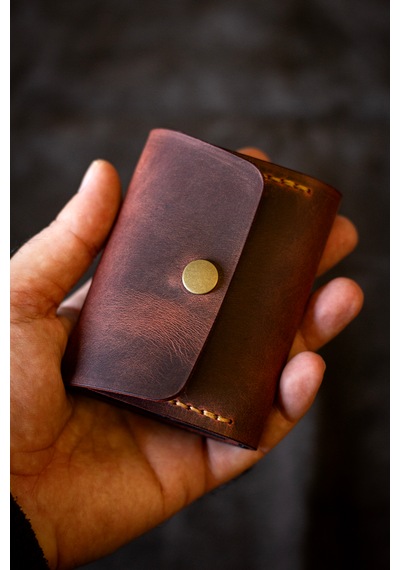Hi Leather Nerio Hakiki Deri Kartlık El Yapımı Akordeon 10 Bölmeli, Kişiye Özel Bakır