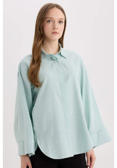 DeFacto Relax Fit Keten Karışımlı Uzun Kollu Tesettür Gömlek Tunik B9835AX25SPGN1113