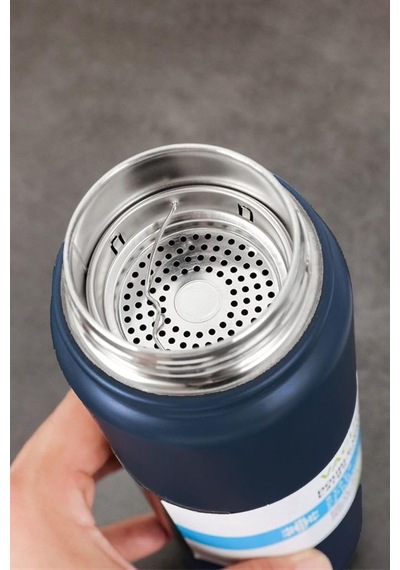 Çelik Lacivert 1000 Ml Tutmalı Süzgeçli Kamp Termosu Çok Renkli