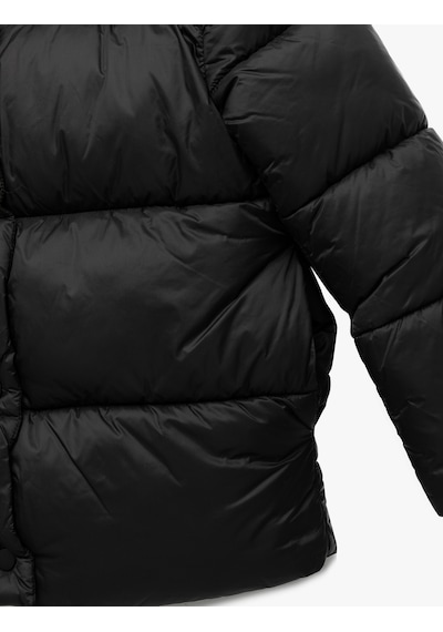 Koton Uzun Kollu Çıtçıt Kapamalı Kapşonlu Şişme Mont Siyah 6wkg00028aw Siyah