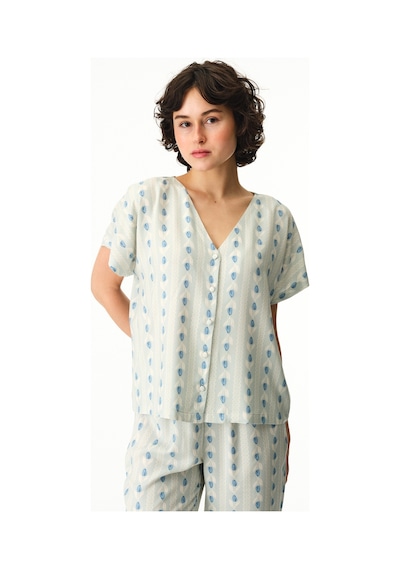 Penti Açık Yeşil Serenity Düğmeli Çizgili Gömlek Pantolon Pijama Takımı