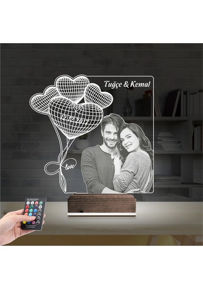 Luvivia Kalp Sevgiliye Hediye Fotoğraflı 3d Lamba - Masa Gece Lambası V17