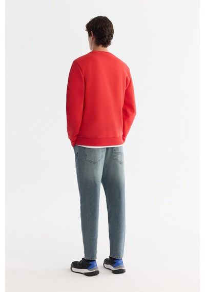 Avva Erkek Kırmızı Bisiklet Yaka Pamuklu Şardonlu Baskılı Regular Fit Sweatshirt B001033