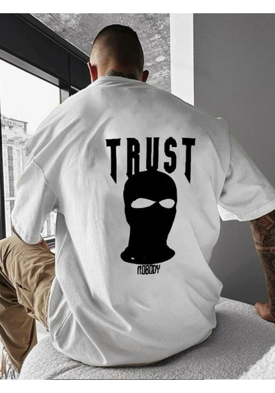 Trust Baskılı Oversize Tişört BEYAZ