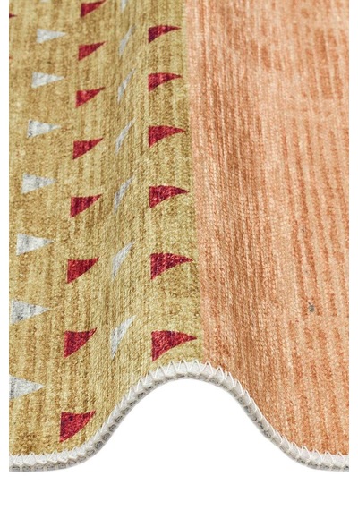 Etnik Kilim Desenli Pamuk Taban Yıkanabilir Baskılı Halı Turuncu