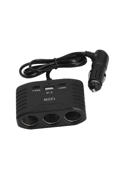 3 Lü Çakmak Soketi 120w Çakmaklık Çoğaltıcı 2 Usb 1 Type-c Araç Şarj Cihazı Çakmak Çoklayıcı