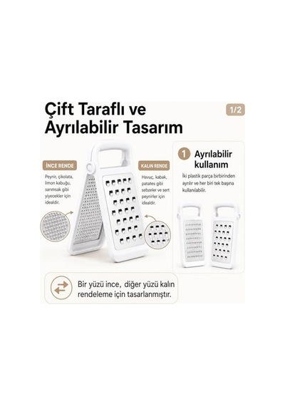 Katlanabilir Ayrılabilir Rende, Çift Taraflı İnce Ve Kalın Rendeleme, Paslanmaz Çelik Bıçaklı, Abs Plastik Göv Diğer