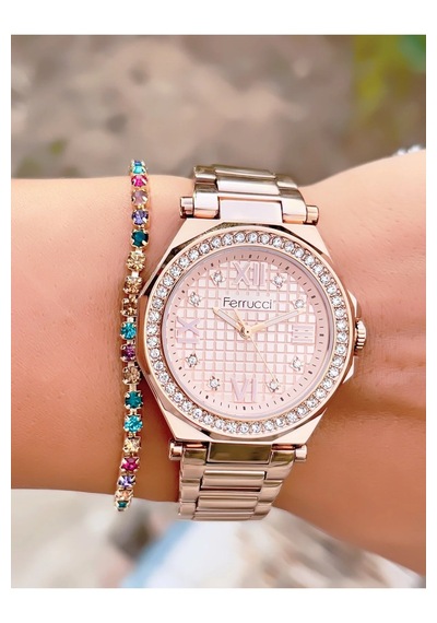 Ferrucci Fc55135 Zirkon Taşlı Kasa Çelik Özel Seri Kadın Kol Saati Rose Gold