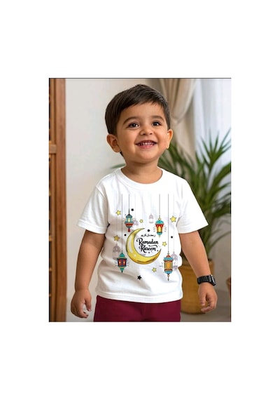Stil X Ramazan Bayramı Baskılı Erkek Çocuk Tshirt, %100 Pamuklu Kumaş Beyaz-4