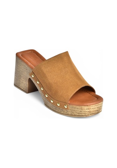 Fox Shoes Y996594002 Taba Süet Kalın Topuklu Kadın Terlik