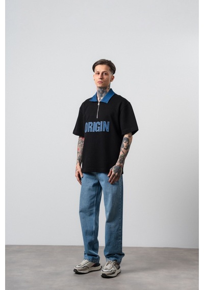 Respire Erkek Origin Nakışlı Polo Yaka Regular Fit T-shirt Siyah