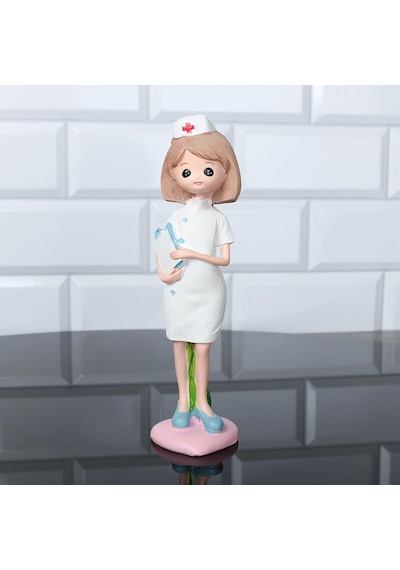 Lüks Polyester Doktor & Hemşire Biblo 2 Li Set 20 Cm Dekoratif Heykel Ofis Klinik Hastane Hediyesi