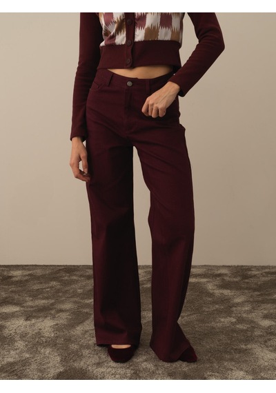Xint Bordo Pamuk Dokulu Oversize Pantolon 201210