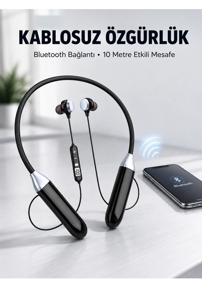 Zenvia Mikrofonlu Boyun Bantlı Bluetooth Kulaklık Kablosuz Bağlantılı Ses Ve Müzik Kontrollü Kulak İçi Kulaklı
