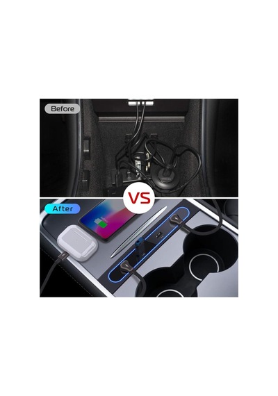 Tesla Model 3/y İçin Usb Şarj Cihazı - Çoklu Bağlantı Noktası Ve Mavi Led Işıklı Usb Hub Siyah