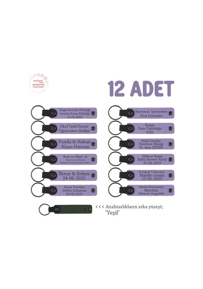 Lise Sınıflarına Anlamlı Bir Mezuniyet Hatırası 12'li Set, Anı Anahtarlığı, Mor Menekşe & Yeşil