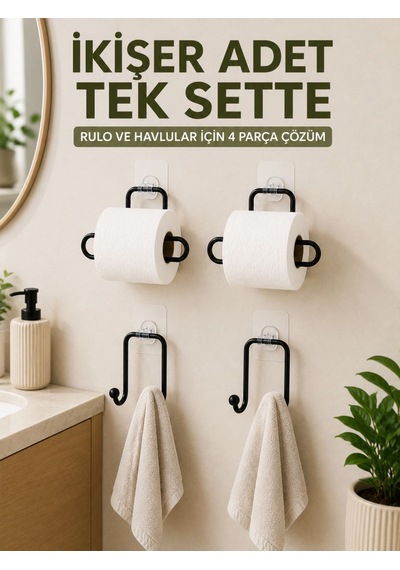 Rulo Kağıt Tutucu Ve Havlu Bez Askılığı Seti 2 Şer Adet Toplam 4 Parça