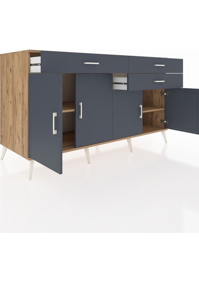 Kronos Konsol 2 Raflı 3 Çekmeceli 4 Kapaklı 176x59x99 Çam-antrasi Çam-antrasit