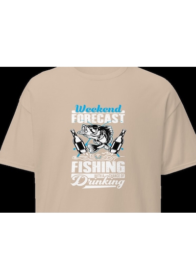 Wildstyle Fresh Fishing Renkli Balık Balıkçılık Deniz Baskılı Unisex Bisiklet Yaka Pamuklu Tişört Camel