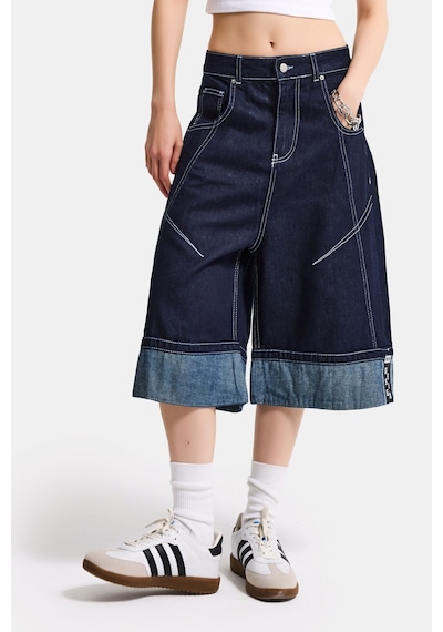 it's basic Kadın İndigo Selvedge 7s6-50 Baggy Fit Maxi Boy Özel Tasarım Denim Bermuda Şort