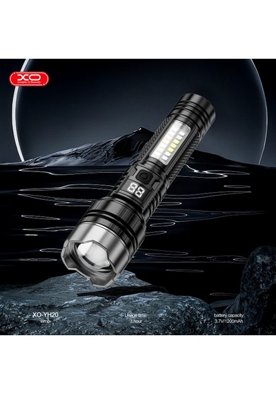 Xo-yh20 1200 Mah Dijital Ekranlı Teleskopik Zoomlu El Feneri Siyah